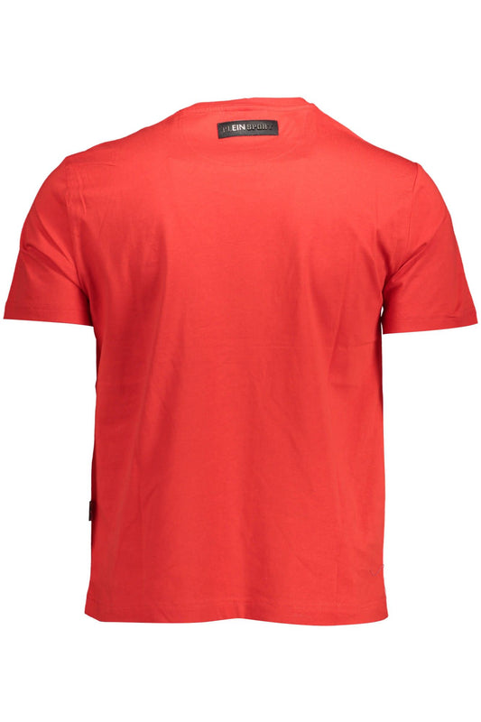 Sleek Red Crew Neck Tee With Contrasting Details