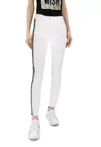 Chic White Trousers with Contrast Side Bands