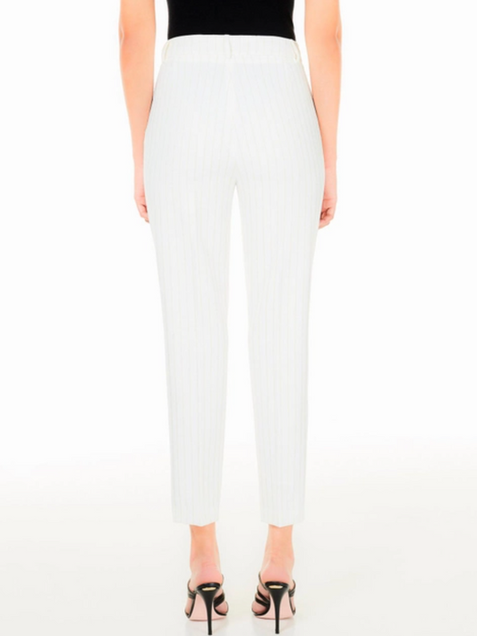 Chic White Striped Pants with Golden Accents