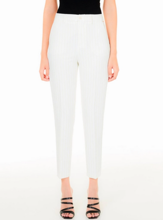 Chic White Striped Pants with Golden Accents