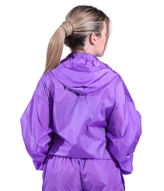 Chic Purple Nylon Rain Jacket with Hood