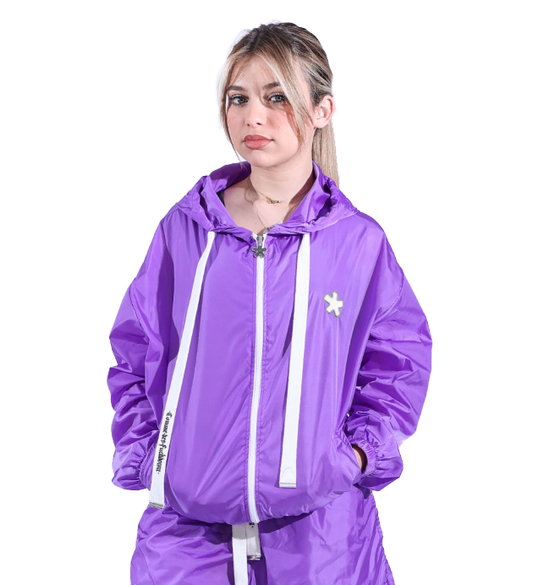 Chic Purple Nylon Rain Jacket with Hood