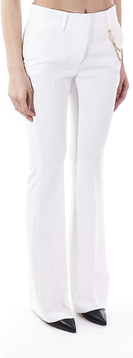 Chic White Flared Pants with Gold Chain Accent
