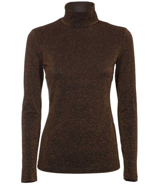 Luxe Brown Lurex Turtleneck Sweater