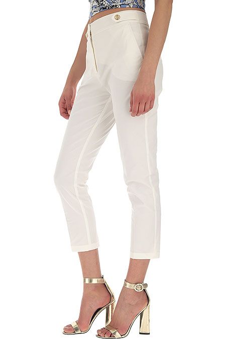 Chic White Cigarette Pants with Side Pockets