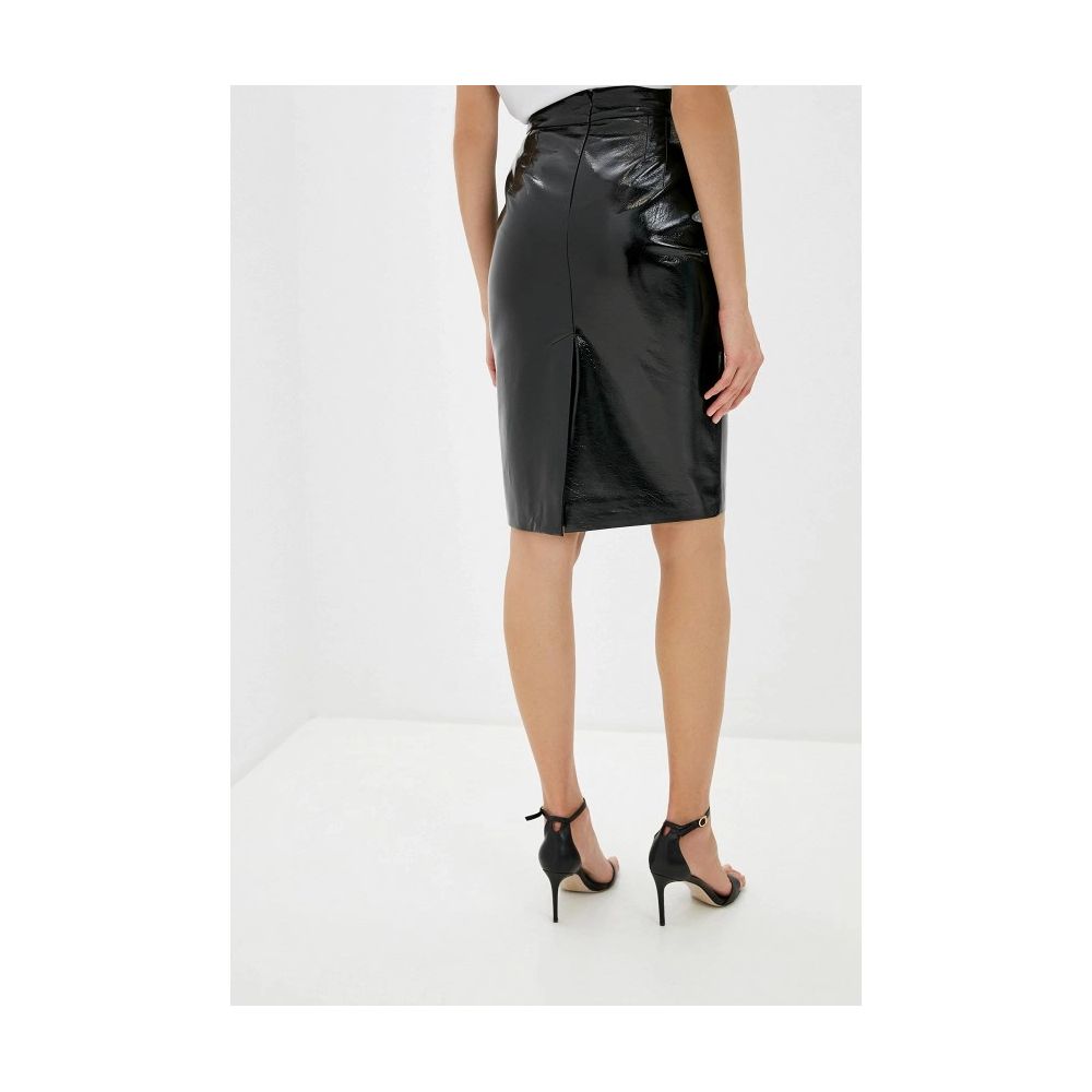 Chic Black Patent Midi Sheath Skirt