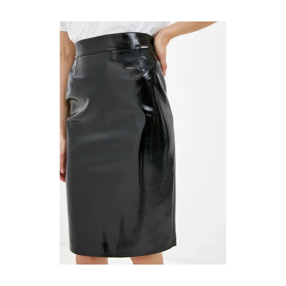Chic Black Patent Midi Sheath Skirt
