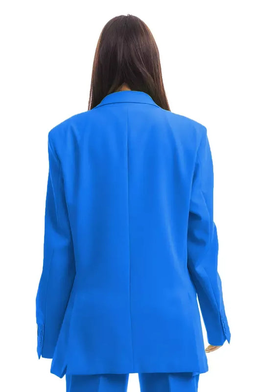 Chic Blue Over Jacket with Shoulder Pads