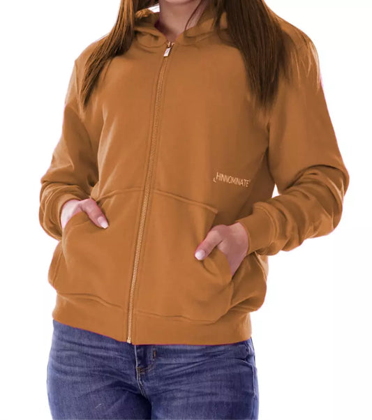 Chic Brown Cotton Hooded Sweatshirt with Zip Closure