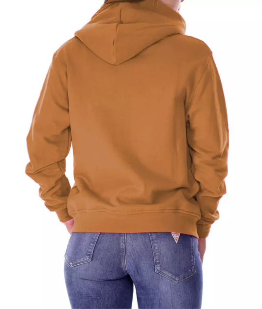 Chic Brown Cotton Hooded Sweatshirt with Zip Closure