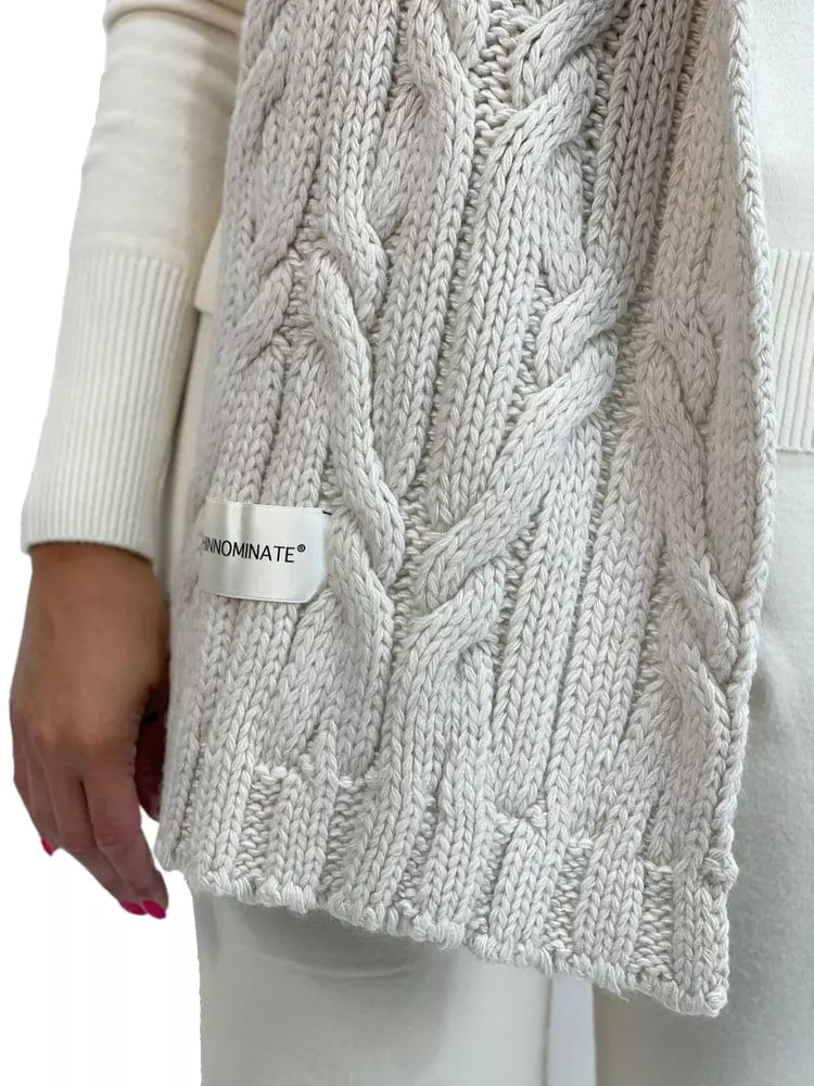 Thick Woven Knit Designer Scarf in White