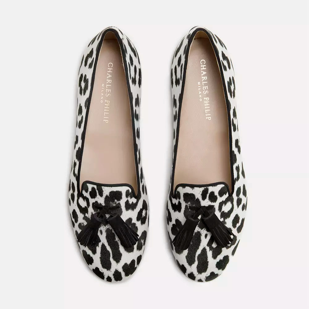 Elegant Silk Leopard Print Loafers
