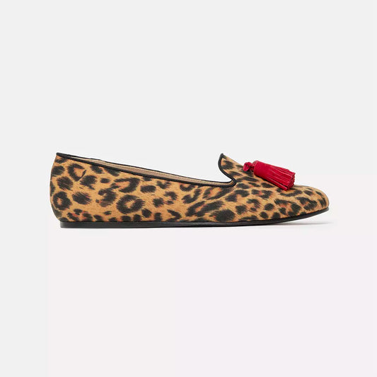 Elegant Leopard Print Silk Loafers