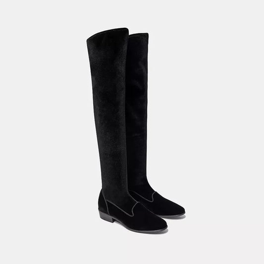 Elegant Velvet Ankle Black Boots