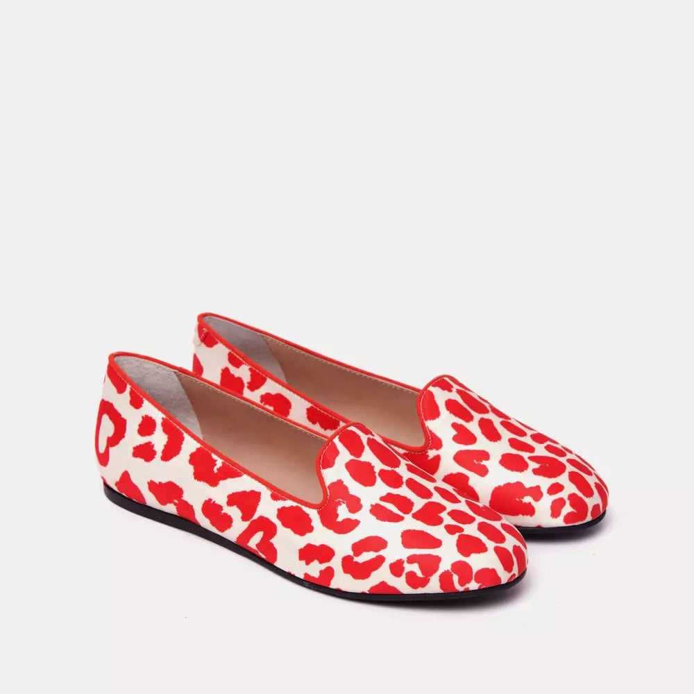 Elegant Red & White Silk Sheila Loafers