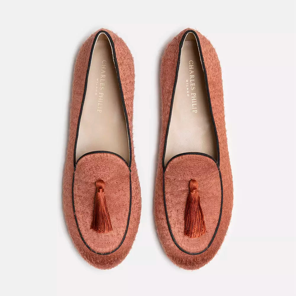 Elegant Rust Silk Tassel Loafers