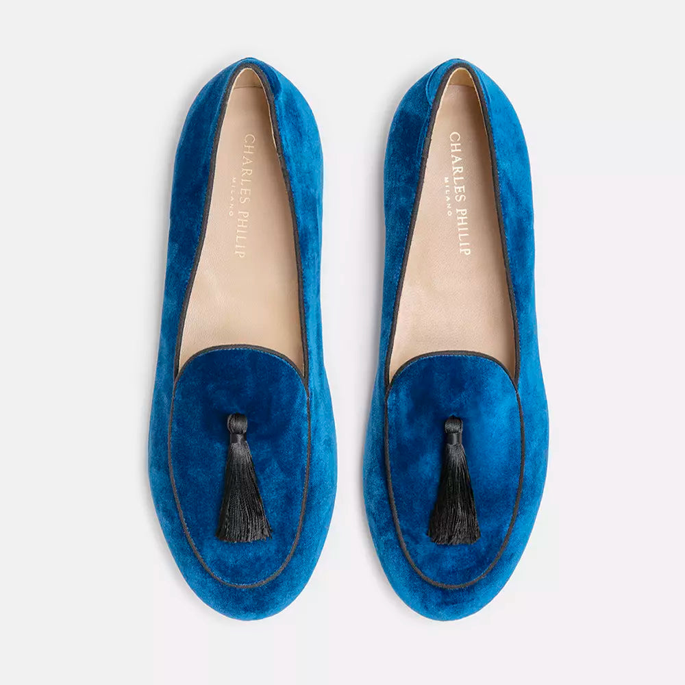 Elegant Silk Fabric Tasseled Loafers