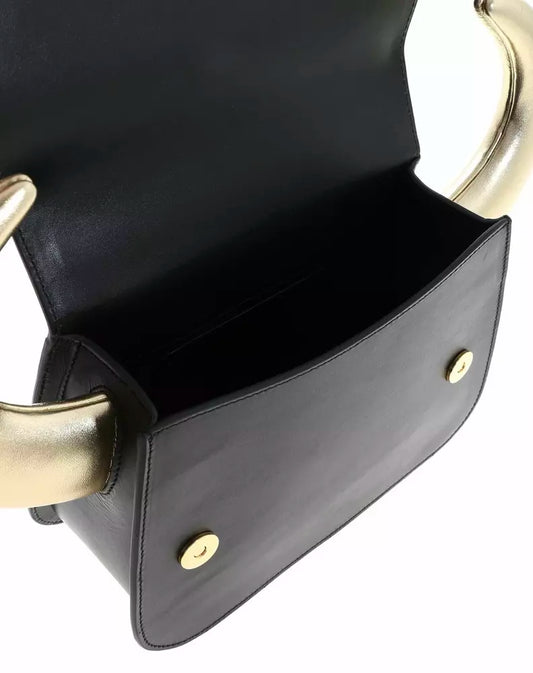 Elegant Black Calfskin Handbag with Gold Accents