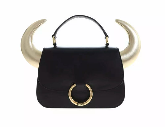 Elegant Black Calfskin Handbag with Gold Accents