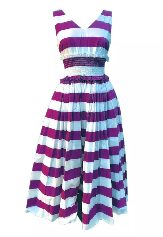 Elegant Sleeveless Striped Cotton Dress