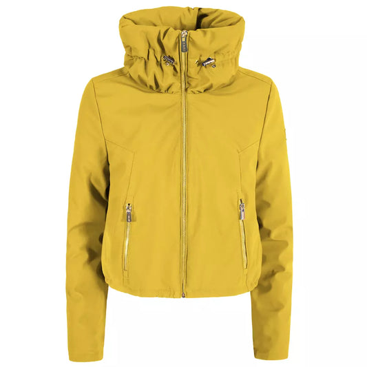 Chic Short Padded Jacket with Cowl Neck - Mellow Yellow