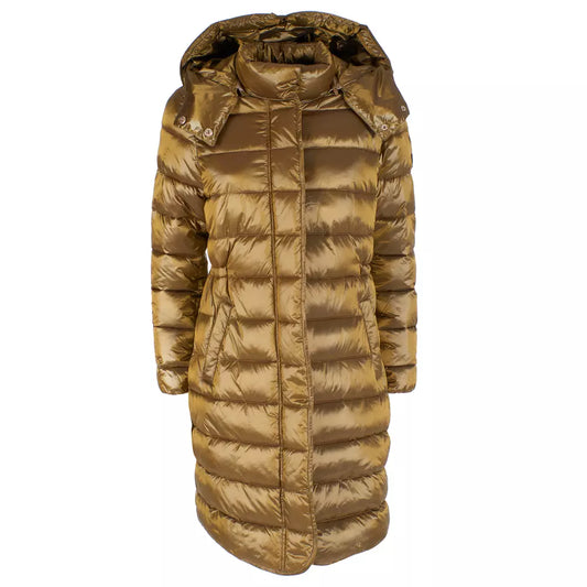 Elegant Long Down Jacket with Hood in Yellow