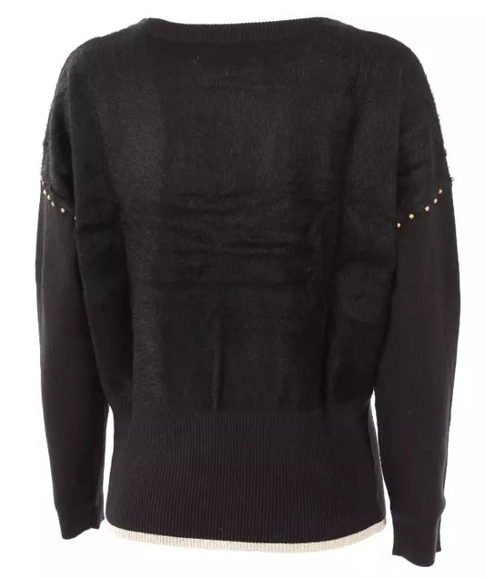 Elegant Long-Sleeved Crew-Neck Sweater with Metallic Detailing