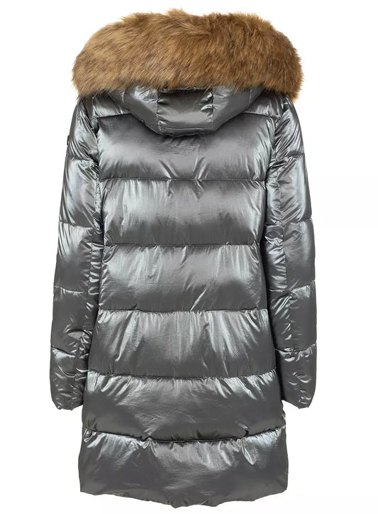Elegant Long Down Jacket with Eco-Fur Hood