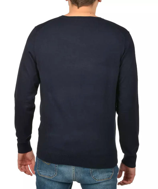 Navy Blue Viscose V-Neck Sweater – Timeless Elegance