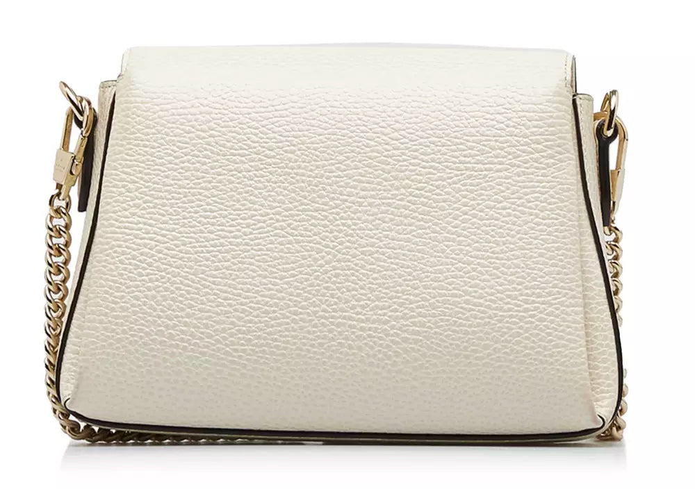 Cream White Leather Shoulder Bag with Silver Hardware