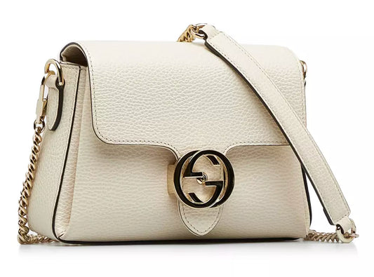 Cream White Leather Shoulder Bag with Silver Hardware