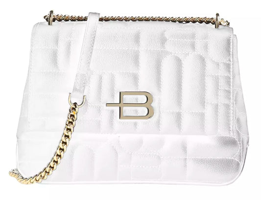 Chic White Leather Crossbody Bag with Logo Detail