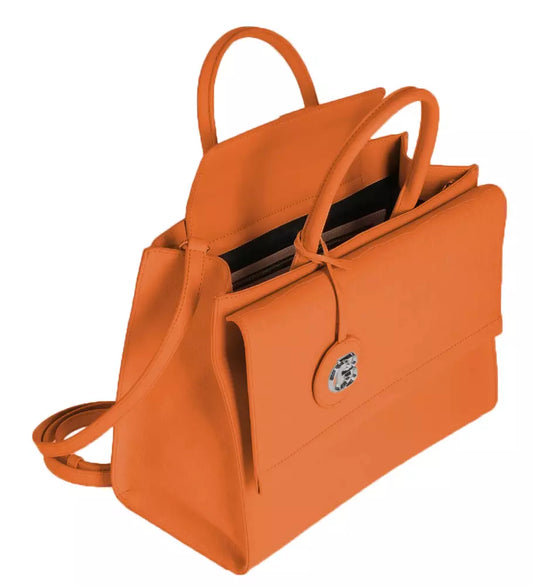 Chic Orange Calfskin Button-Closure Handbag