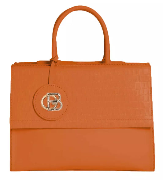 Chic Orange Calfskin Button-Closure Handbag