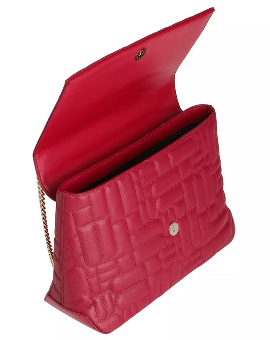 Elegant Red Calfskin Shoulder Bag with Logo Motif