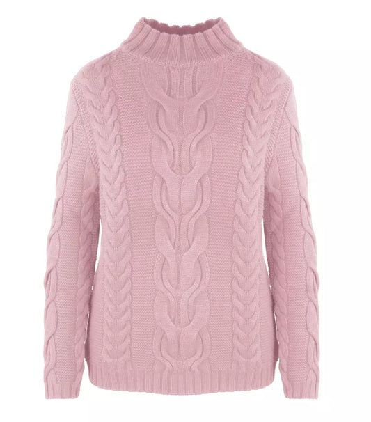 Elegant Wool-Cashmere Braided Turtleneck Sweater