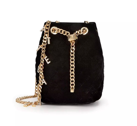 Chic Velvet Mini Bucket Bag with Gourmette Chain