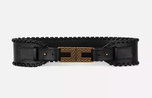 Elegant Braided Leather Belt with Brass Hardware