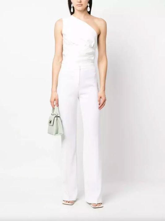 Elegant White Split-Hem Stretchy Trousers