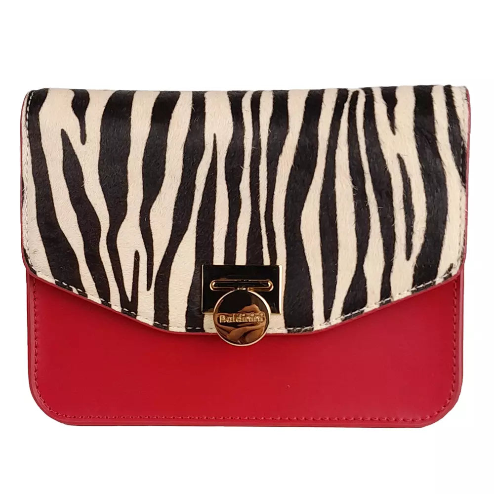 Chic Red Calfskin & Zebra Print Crossbody Bag