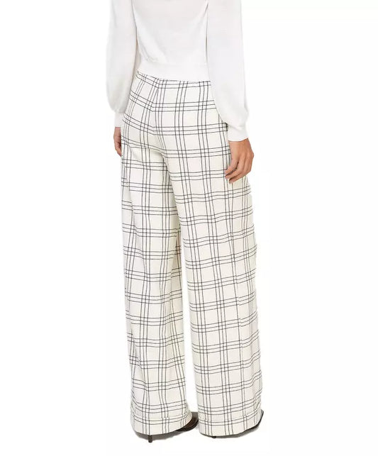 Chic Checkered Wide-Leg Wool Trousers