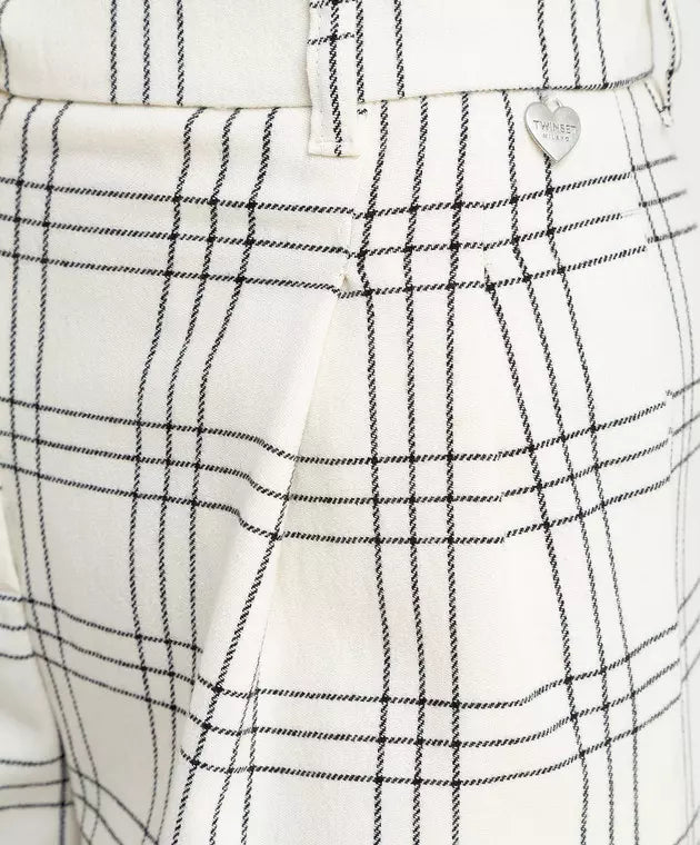 Chic Checkered Wide-Leg Wool Trousers