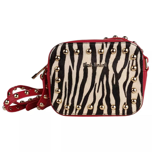 Studded Zebra Mini Shoulder Bag in Red Calfskin