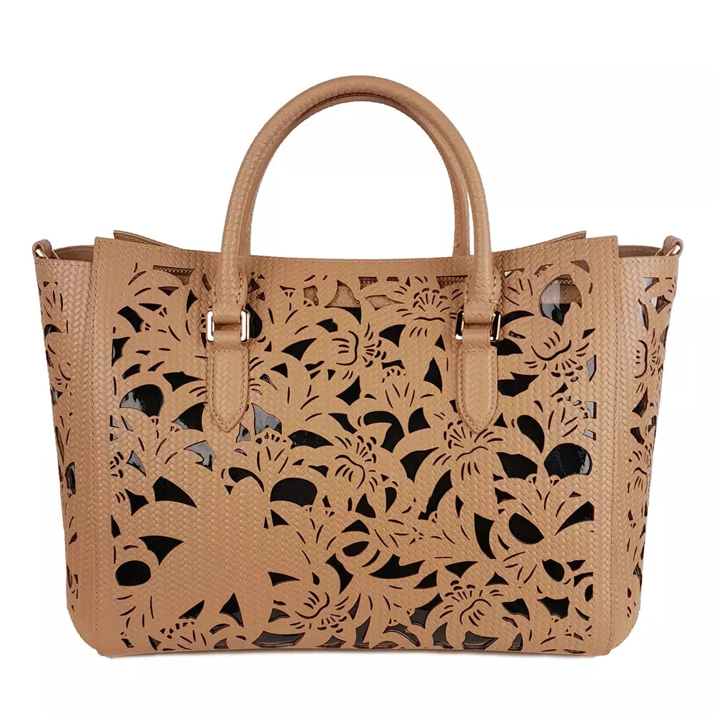 Nude Calfskin Floral Laser-Cut Handbag