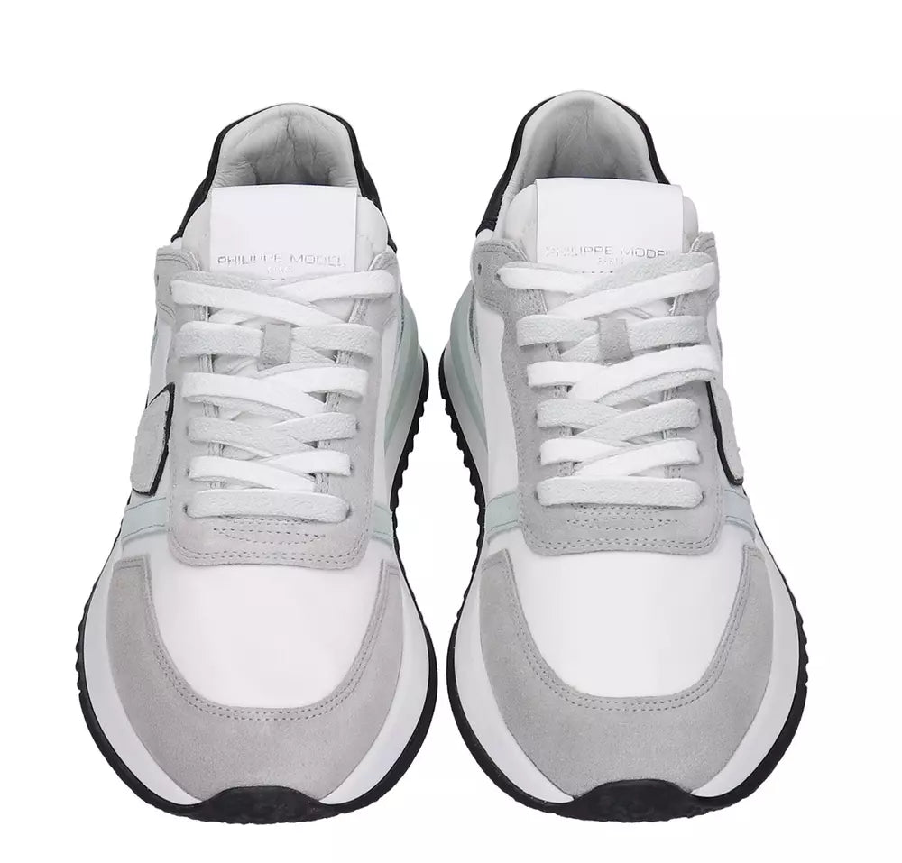 Chic White Fabric Sneakers with Leather Accents