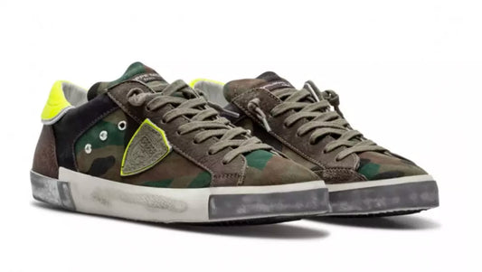 Army Chic Fabric Sneakers with Leather Accents