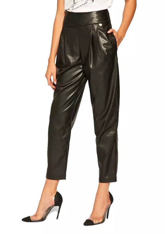 Chic Eco-Leather Trousers with Side Zip