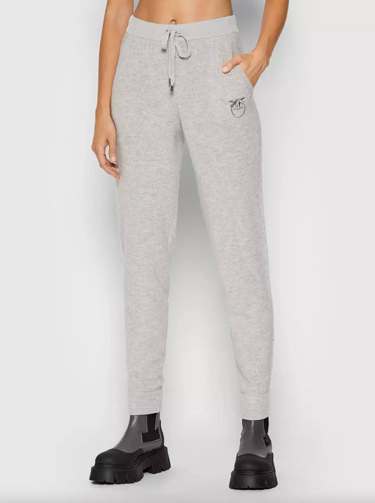 Chic Gray Ribbed Wool-Cashmere Blend Pants