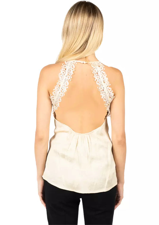 Floral Crepon Sleeveless Top with Macramé Lace Detail