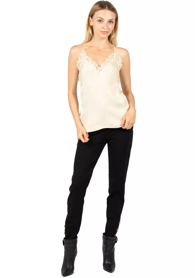 Floral Crepon Sleeveless Top with Macramé Lace Detail